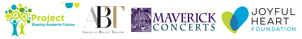 A list of some of our past charity partnerships, including Go Project, American Ballet Theatre, Maverick Concerts, and the Joyful Heart Foundation.