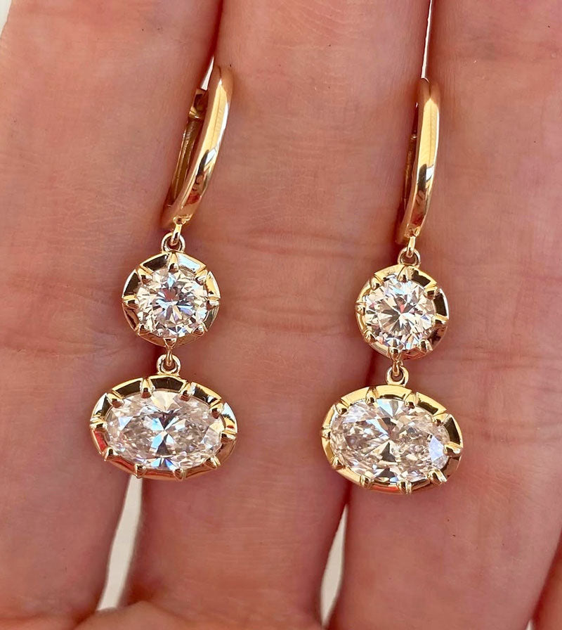 Timeless diamond and yellow gold drop earrings set in Georgian style.