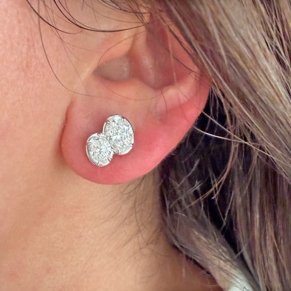 Duet Oval Diamond Stud Earrings with two natural set oval diamonds handcrafted in 18K white gold.